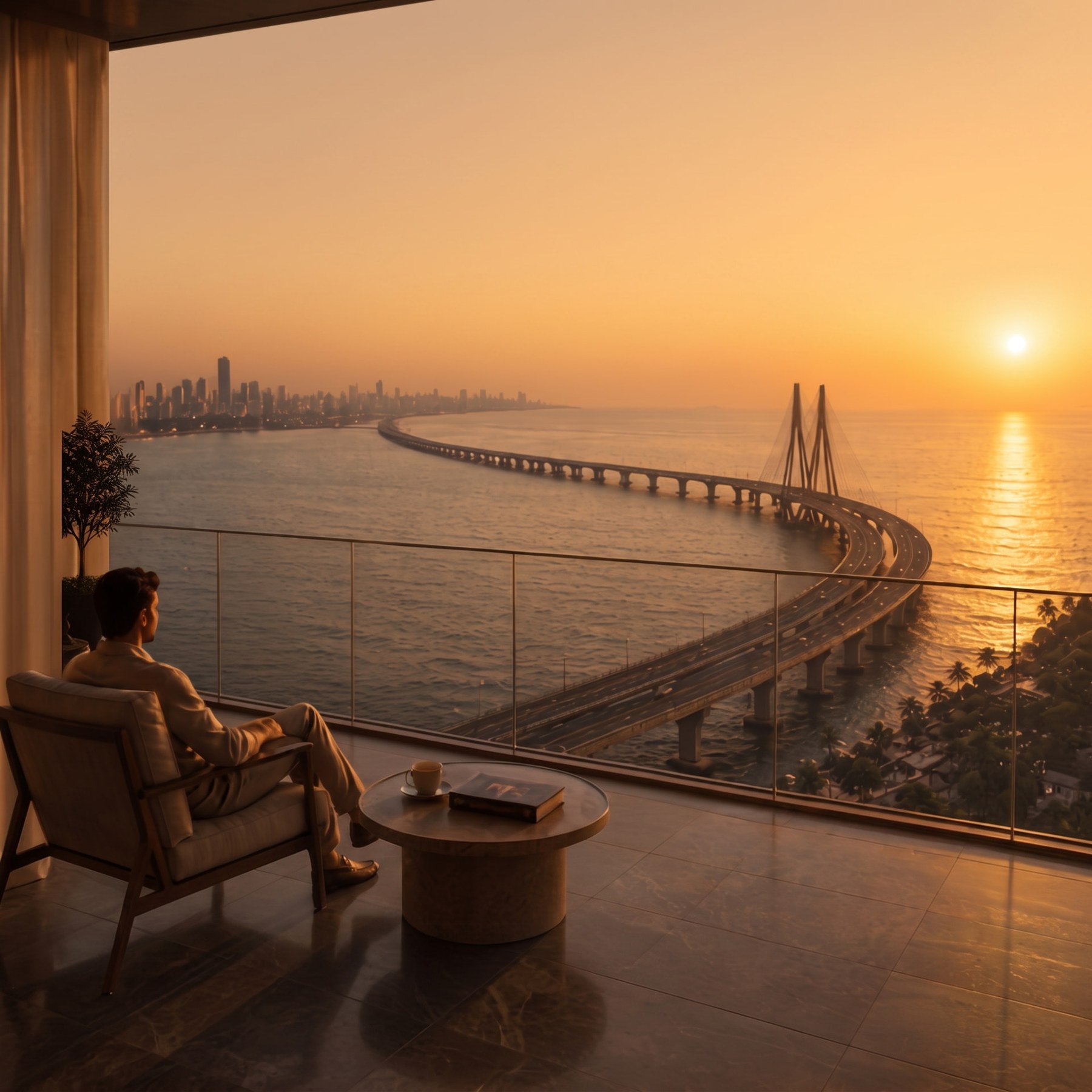 The terrace above the Arabian Sea at dusk